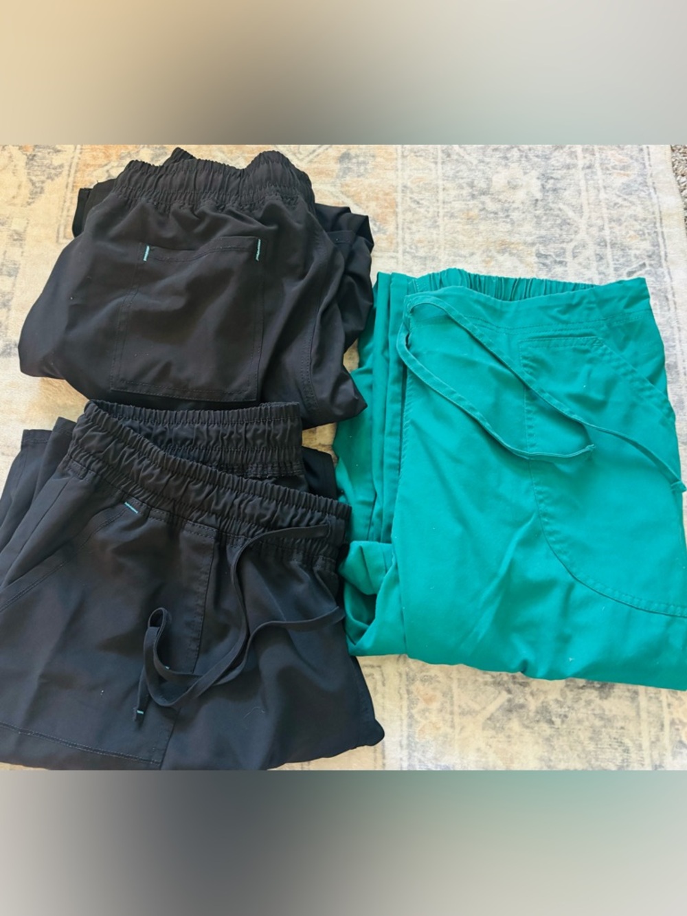 Black and Teal Medical Scrub Pants Set EUC elastic wait multiple pockets
